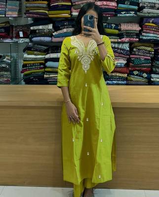 Beautiful yellow embroidered cotton cord set 3