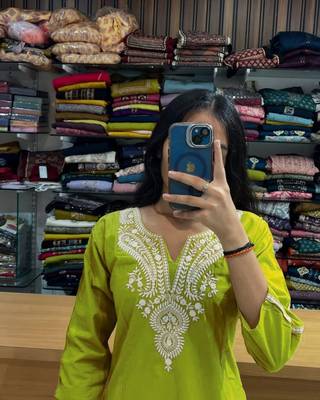 Beautiful yellow embroidered cotton cord set 4