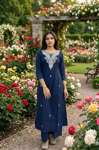 Beautiful blue embroideredcotton cord set