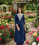 Beautiful blue embroideredcotton cord set