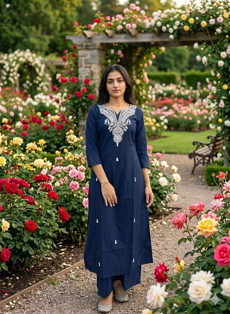 Beautiful blue embroideredcotton cord set