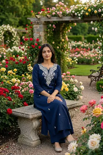 Beautiful blue embroideredcotton cord set