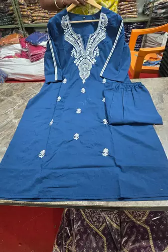 Beautiful blue embroideredcotton cord set