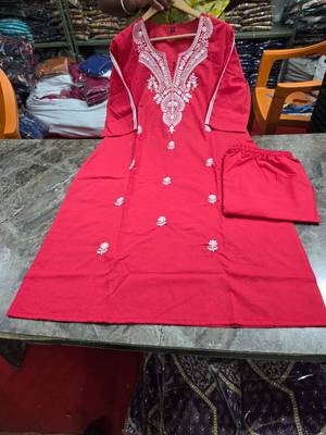 Beautiful red embroidered cotton cord set 4
