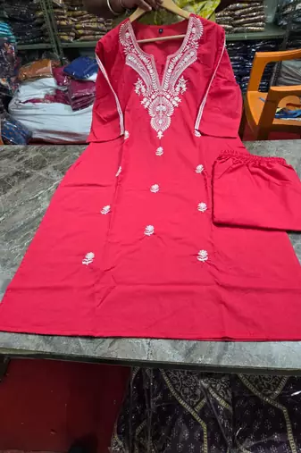 Beautiful red embroidered cotton cord set