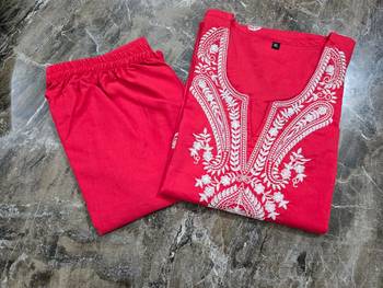 Beautiful red embroidered cotton cord set 5