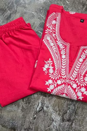 Beautiful red embroidered cotton cord set