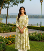 Beautiful green printed cotton cord set