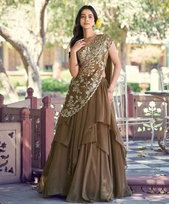 Elegant Marble Fabric Lehenga Choli Featuring Exquisite Sequins & Thread Work 1