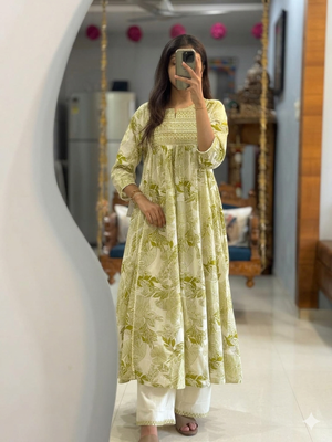 Beautiful green printed cotton cord set 3