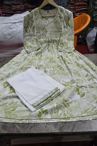 Beautiful green printed cotton cord set