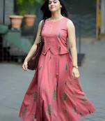 Premium pink printed jaipuri cotton skirt and top set with beautiful button