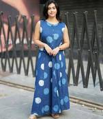 Premium blue printed jaipuri cotton skirt and top set with beautiful button