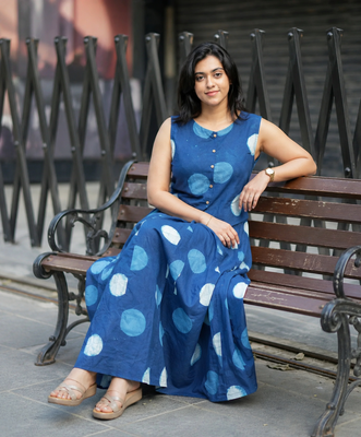 Premium blue printed jaipuri cotton skirt and top set with beautiful button 2