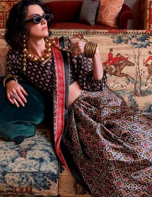 Multicolor faux crepe printed patola-saris 2
