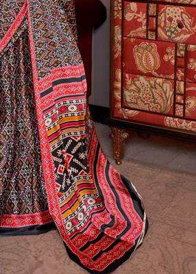 Multicolor faux crepe printed patola-saris 4