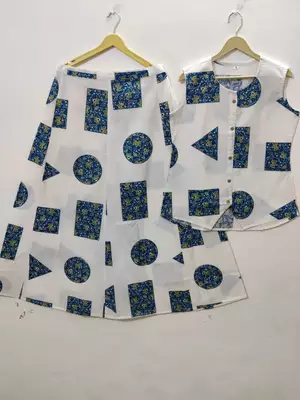 Premium printed jaipuri white cotton skirt and top set with beautiful button 5