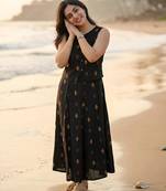 Premium printed jaipuri black cotton skirt and top set with beautiful button