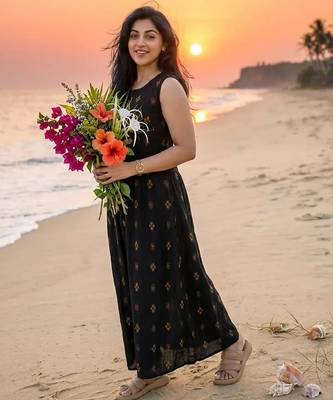 Premium printed jaipuri black cotton skirt and top set with beautiful button 4