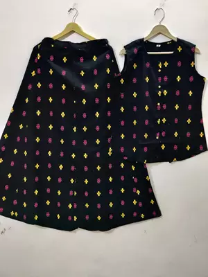 Premium printed jaipuri black cotton skirt and top set with beautiful button 5