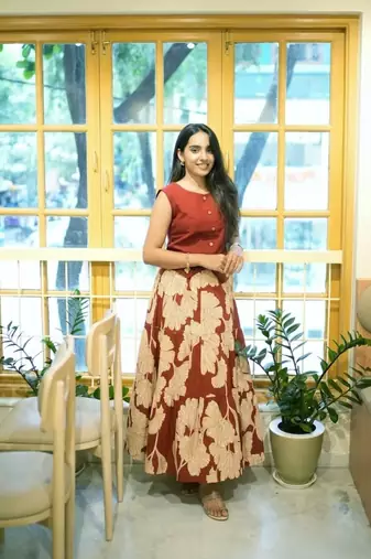 Premium printed jaipuri red cotton skirt and top set with beautiful button