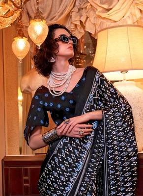 Black satin poly silk printed patola-saris 3