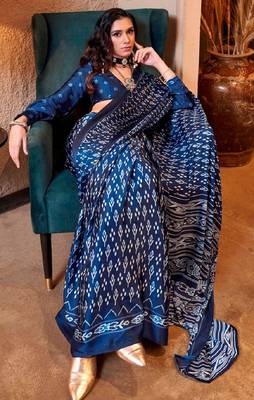 Blue satin poly silk printed patola-saris 2