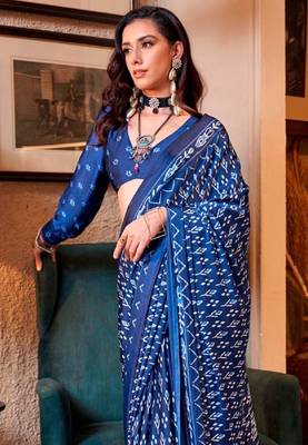 Blue satin poly silk printed patola-saris 3