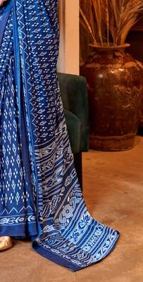 Blue satin poly silk printed patola-saris 4