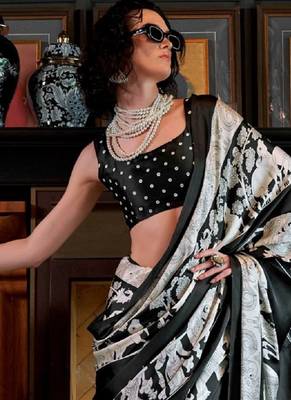 Black satin poly silk printed satin-sarees 3