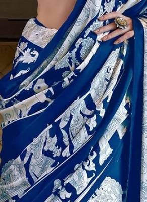 Blue satin poly silk printed satin-sarees 2