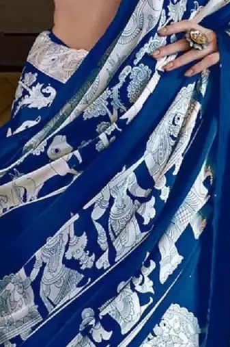 Blue satin poly silk printed satin-sarees