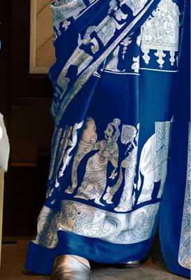 Blue satin poly silk printed satin-sarees 3