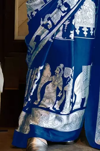 Blue satin poly silk printed satin-sarees