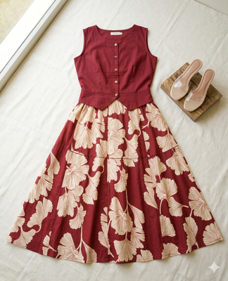 Premium printed jaipuri red cotton skirt and top set with beautiful button 5