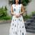 Premium white printed leaf jaipuri cotton skirt and top set with beautiful button