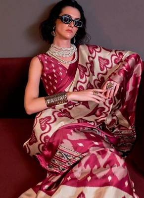 Maroon faux crepe printed party-wear-sarees 3