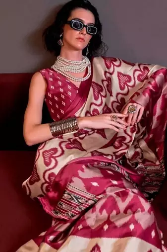 Maroon faux crepe printed party-wear-sarees