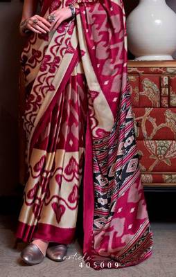 Maroon faux crepe printed party-wear-sarees 4