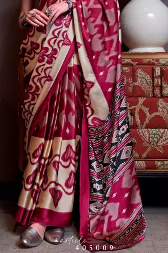Maroon faux crepe printed party-wear-sarees