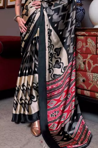 Black faux crepe printed party-wear-sarees
