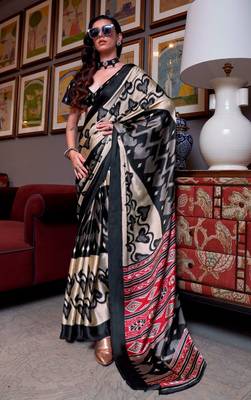 Black faux crepe printed party-wear-sarees 4