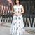 Premium white printed leaf jaipuri cotton skirt and top set with beautiful button