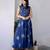 Premium blue printed leaf jaipuri cotton skirt and top set with beautiful button