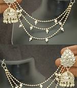 Polki kundan pearls jhumki earrings with kaan chain set