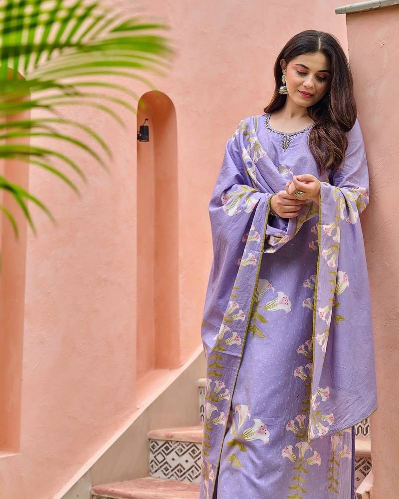 Women's Floral Printed Kurta Pant Dupatta Set | Elegant Ethnic Wear Suit Set