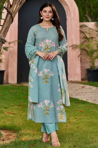 Women's Floral Printed Kurta Pant Dupatta Set | Elegant Ethnic Wear Suit Set