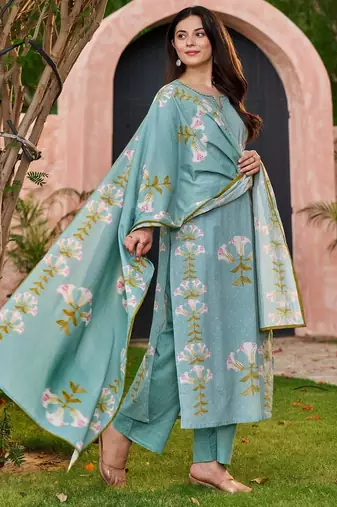 Women's Floral Printed Kurta Pant Dupatta Set | Elegant Ethnic Wear Suit Set