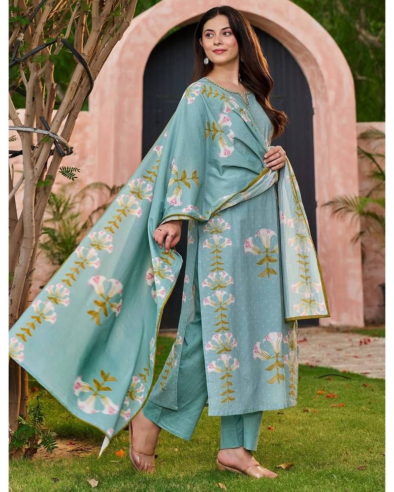 Women's Floral Printed Kurta Pant Dupatta Set | Elegant Ethnic Wear Suit Set
