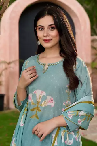 Women's Floral Printed Kurta Pant Dupatta Set | Elegant Ethnic Wear Suit Set